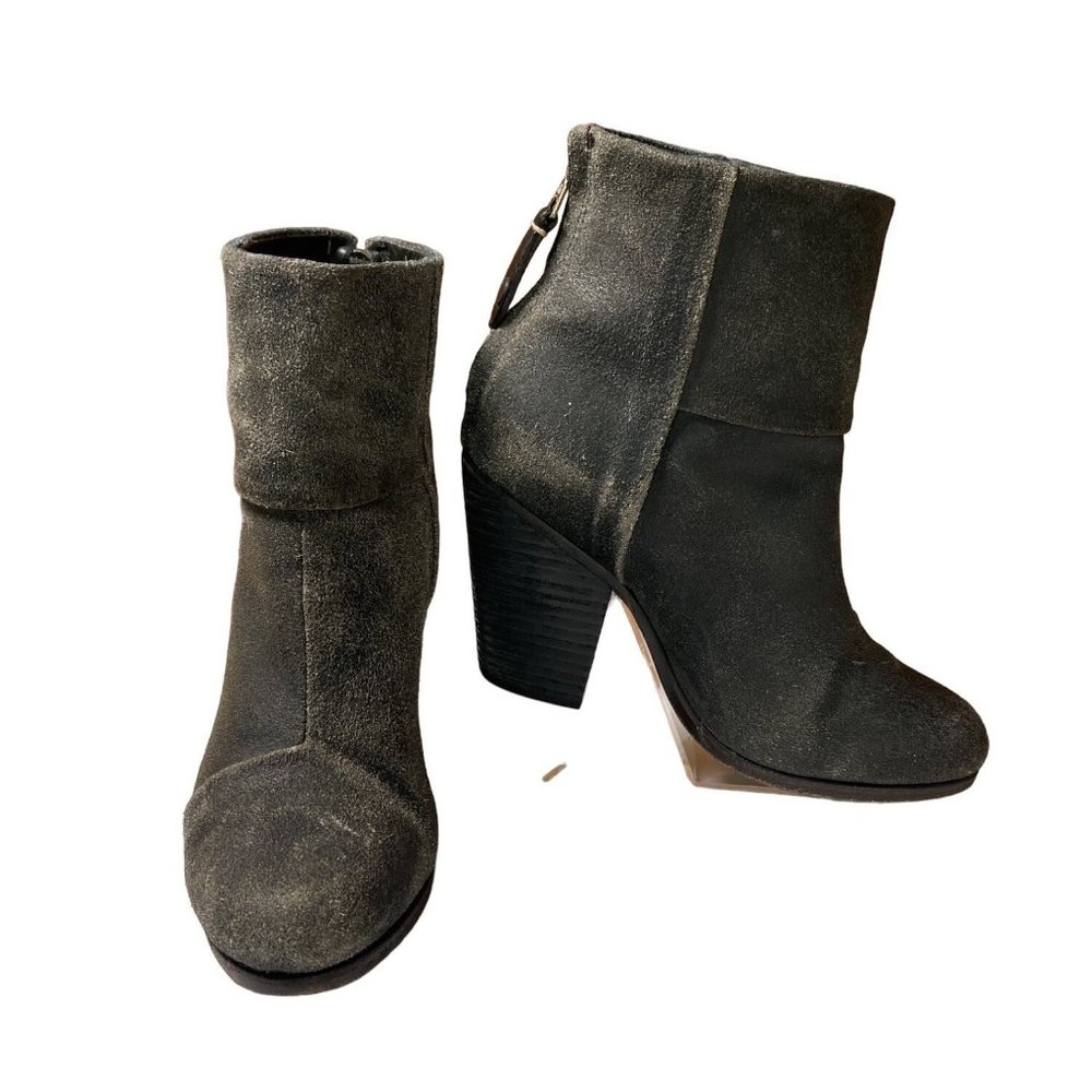 Rag & Bone Newbury Distressed Leather Heeled Ankle Booties Gray Women’s Sz. 36 - Picture 4 of 8